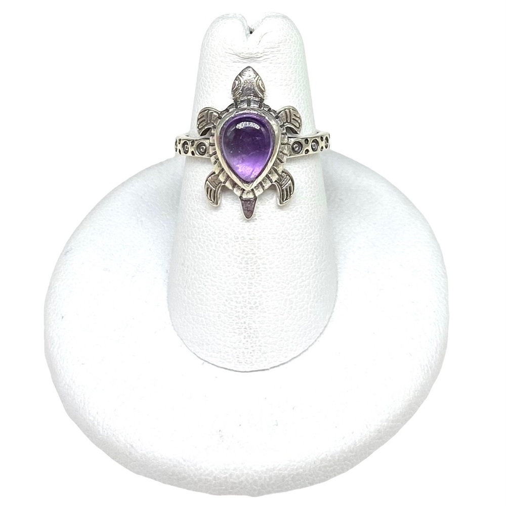 Amethyst Turtle Ring Solid Sterling Silver 925 Genuine Natural Stone Size 6 - Picture 1 of 6